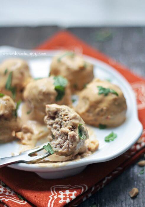 a low carb recipe for chicken satay meatballs from mellissa sevigny