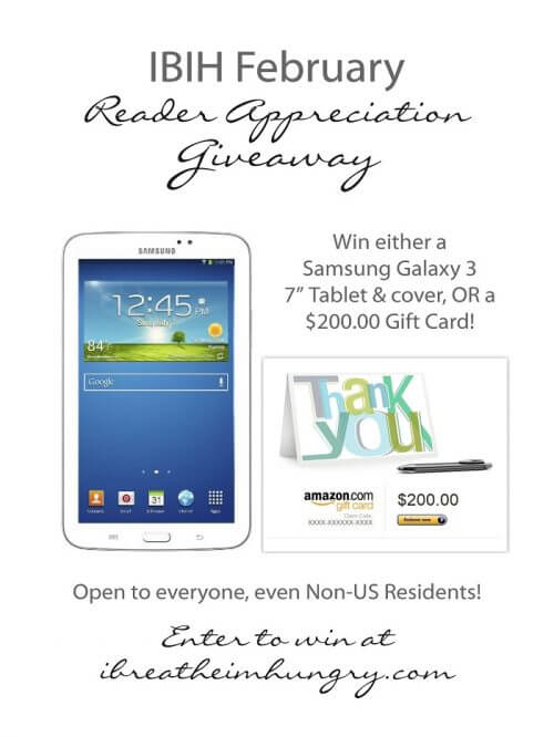 I Breathe I'm Hungry is giving away a Samsung tablet in February