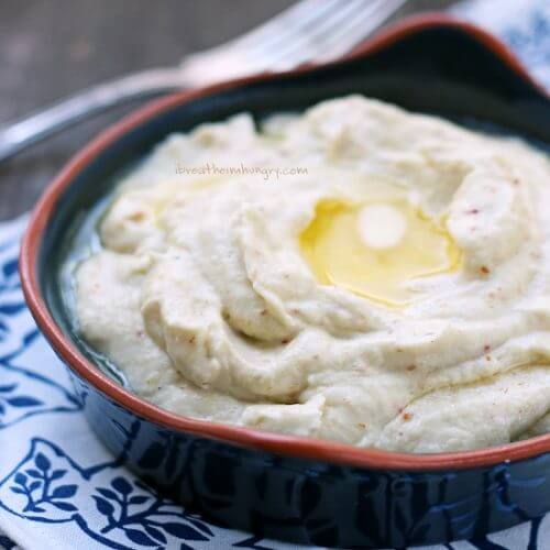 A low carb cauliflower puree recipe from Mellissa Sevigny of I Breathe Im Hungry