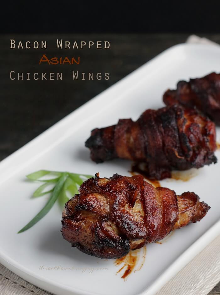 keto recipe for asian chicken wings wrapped in bacon from I breathe im hungry
