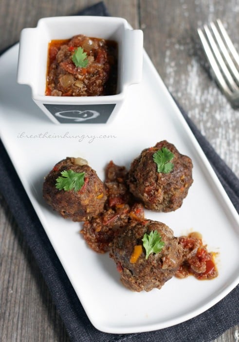Moroccan Meatballs with Harissa Sauce - a low carb and gluten free recipe from I Breathe Im Hungry