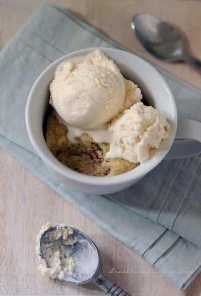 A low carb and gluten free mug cake recipe from Mellissa Sevigny of I Breathe Im Hungry