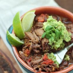 Keto cuban pot roast or ropa vieja with limes and guacamole