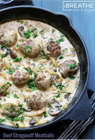 Beef Stroganoff Meatballs - a low carb, gluten free, lchf, keto, and Atkins diet friendly meatball recipe from Mellissa Sevigny of I Breathe Im Hungry