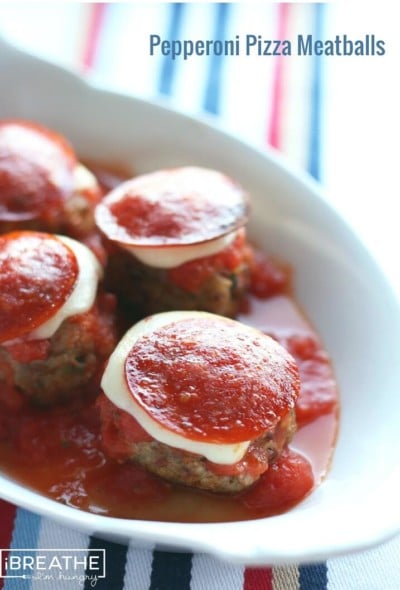 These Pepperoni Pizza Meatballs have a healthy secret ingredient snuck in that your picky kids and husbands won't even notice! Low Carb and Gluten Free