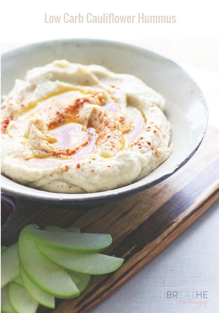 This low carb hummus is so delicious that you'd never know it was grain free and made with super healthy cauliflower! ibreatheimhungry.com