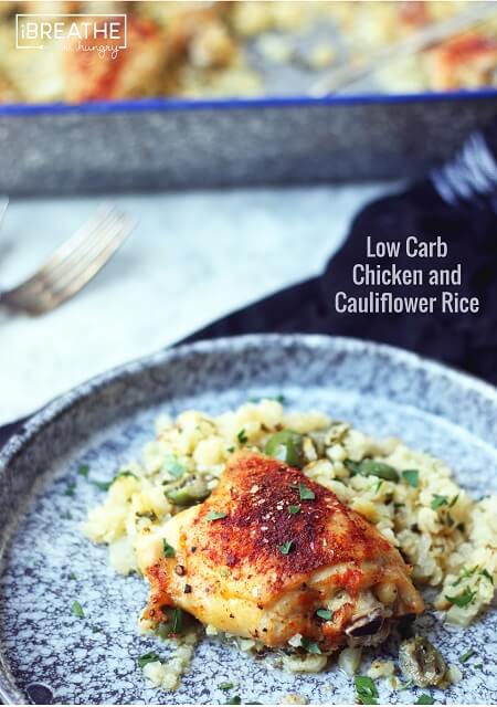 This low carb version of the classic baked chicken and rice is not only delicious, it's also gluten free, grain free, nut free, egg free, Paleo and Whole 30 compliant! 