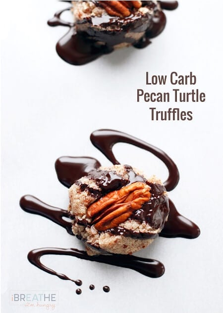 no bake desserts - keto pecan turtles with a chocolate drizzle.