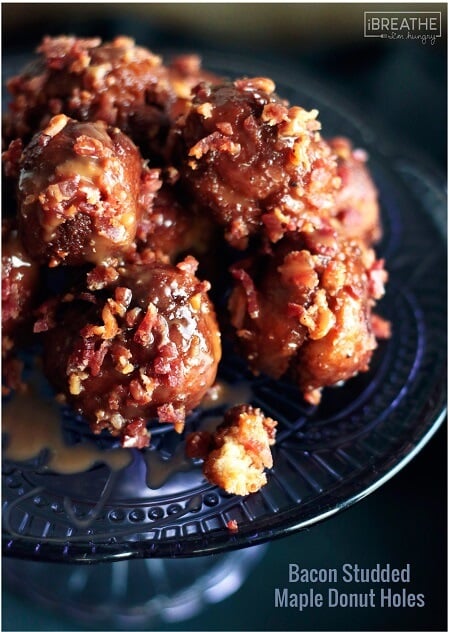 Crunchy on the outside, cakey on the inside, these low carb and gluten free donut holes use caramel as a delicious glue for the bacon!