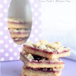 All the flavor and texture of your favorite raspberry linzer cookie without the tedious work! Low carb, egg free, and gluten free