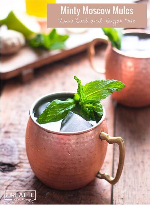 These minty low carb Moscow Mules are refreshing and festive! Sugar free too!