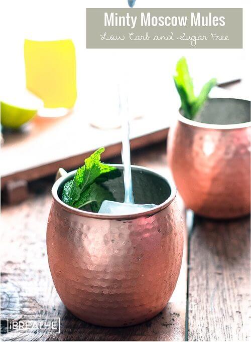 A low carb and sugar free version of the Moscow Mule that is refreshing and festive with a hint of mint!