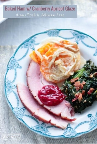 Delicious and easy low carb baked ham with cranberry apricot glaze!