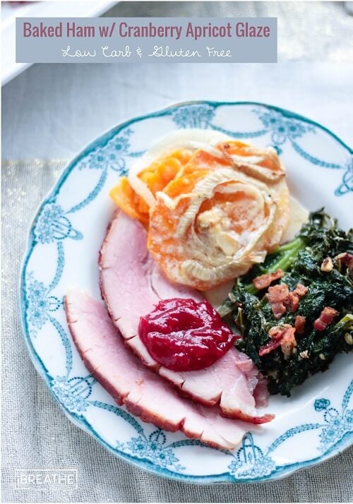 Delicious and easy low carb baked ham with cranberry apricot glaze!