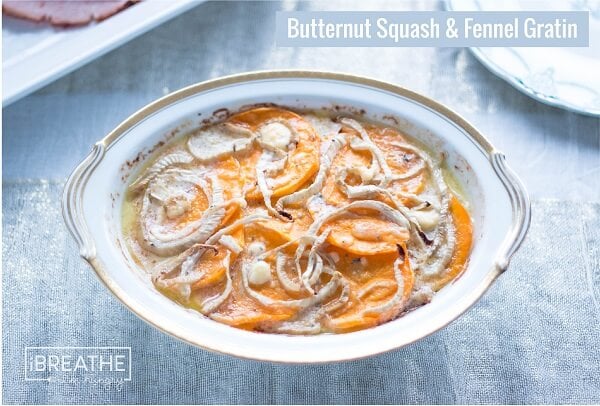 This butternut squash & fennel gratin is a lovely low carb and gluten free side dish!