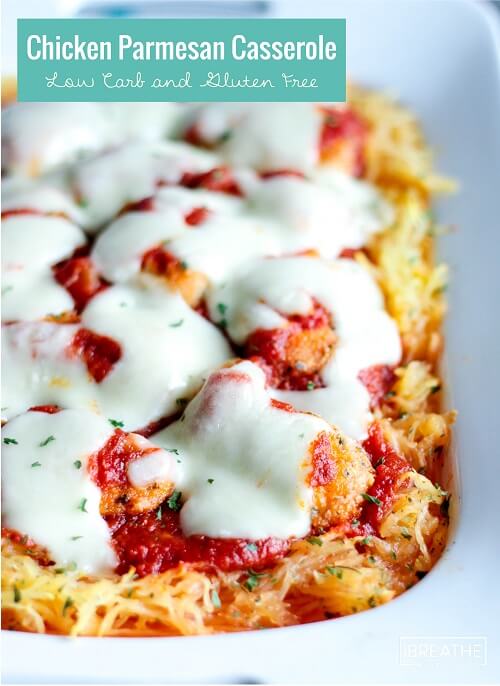 This low carb chicken parmesan casserole is guaranteed to be a hit with the whole family! Keto & Atkins friendly!