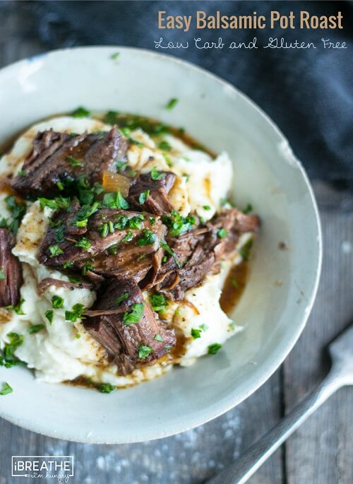 This easy balsamic beef pot roast can be make in the slow cooker or the pressure cooker! Keto and Atkins friendly!