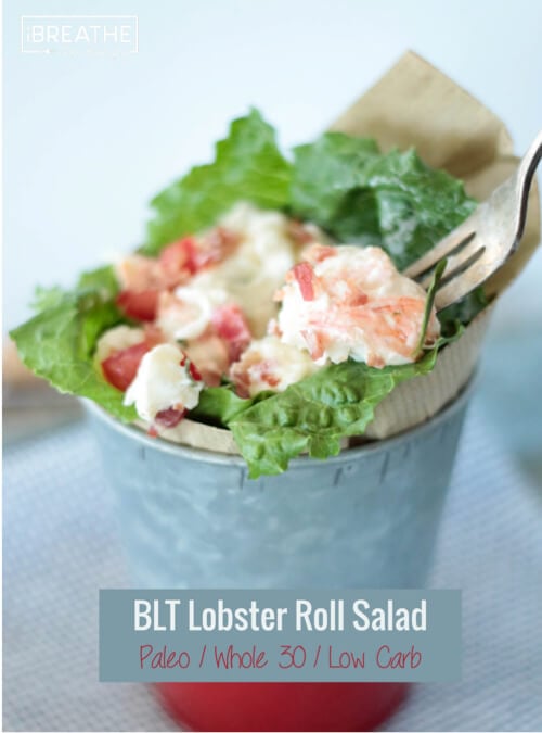 This delicious BLT Lobster Roll Salad doesn't need bread to be amazing - the addition of cauliflower bulks it up and stretches your lobster farther! Low Carb, Paleo and Whole 30