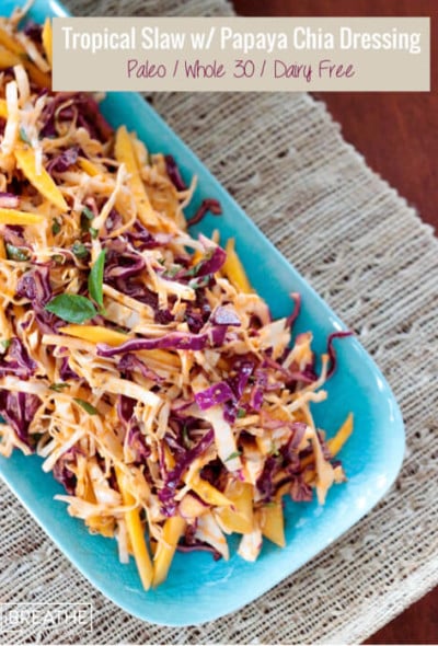This fantastic tropical slaw recipe makes the perfect side dish to all of your grilled meats this summer! Vegan, Paleo, Whole 30