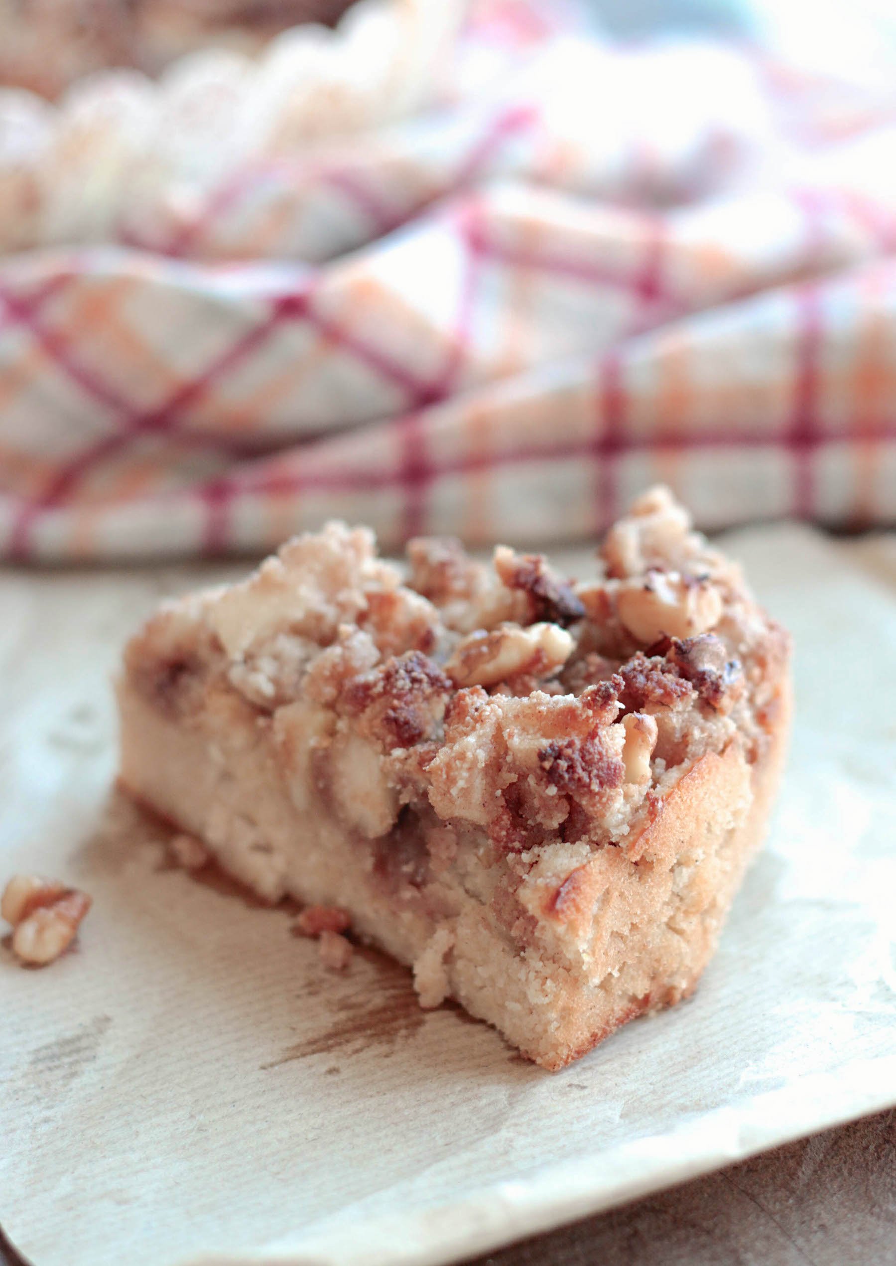 Side view of low carb apple crumb cake 