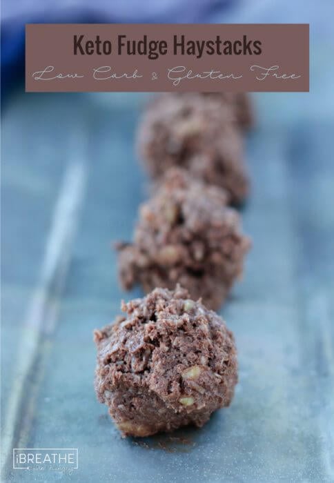 These easy low carb no bake keto chocolate fudge haystacks are loaded with organic cocoa, coconut, and walnuts! 