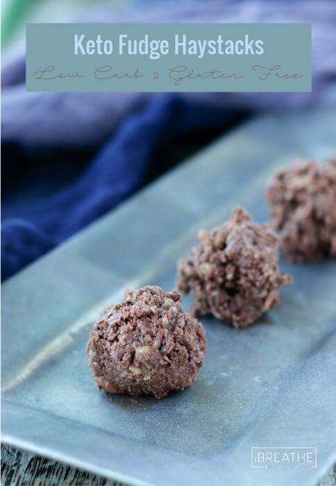 These easy no bake keto chocolate fudge haystacks are loaded with cocoa, coconut, and walnuts! low carb and gluten free!