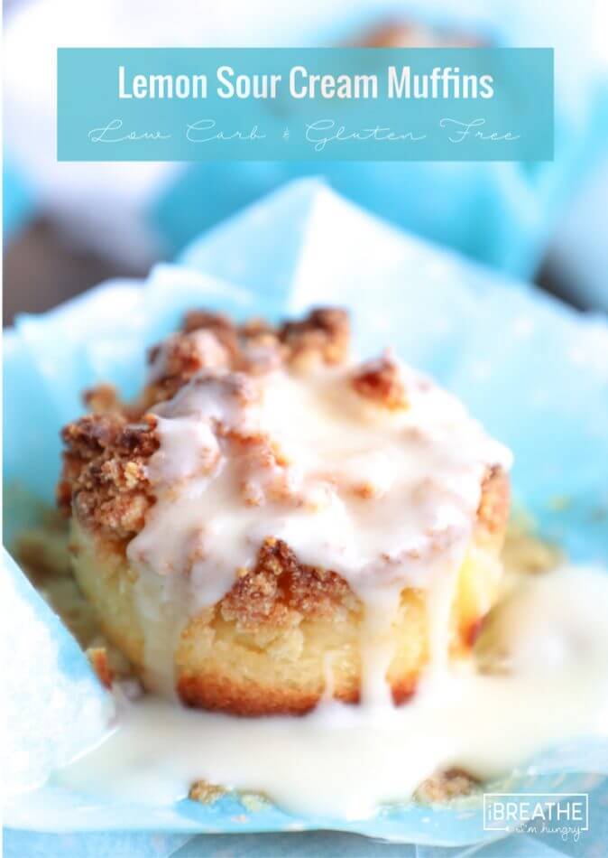 Keto Lemon Sour Cream Muffins with Lemon Glaze - low carb and gluten free!