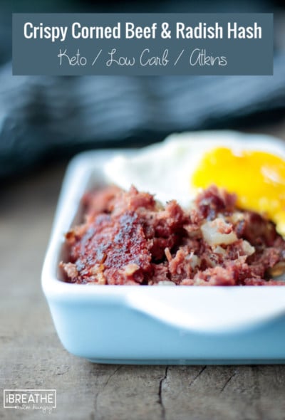 Easy Keto Crispy Corned Beef & Radish Hash with fried eggs - keto breakfast perfection!