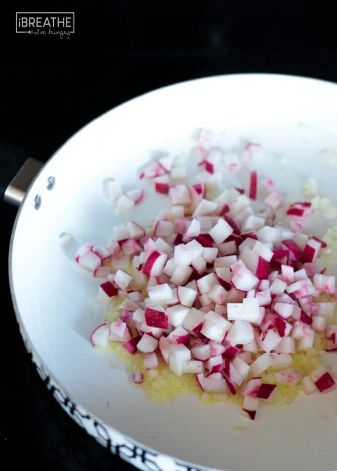 First you cook down your radishes...