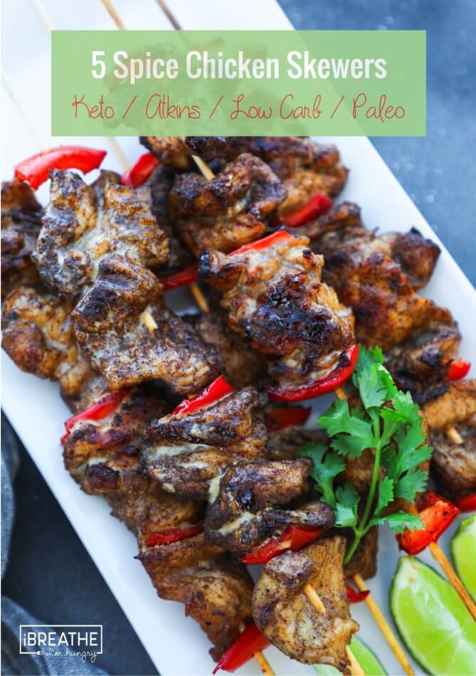 Easy and delicious grilled keto 5 spice chicken skewers! Low Carb & Paleo