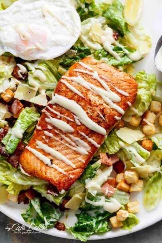 75 Best Keto Summer Salad Recipes - Salmon Caesar