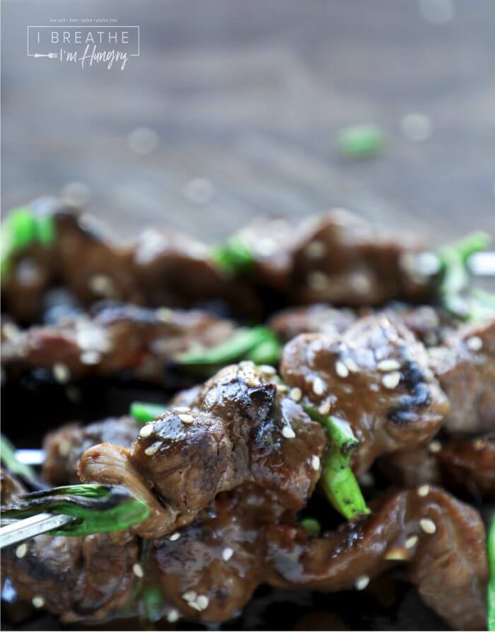 This Keto Teriyaki Beef on a Stick can also be made with shrimp or chicken! Low Carb