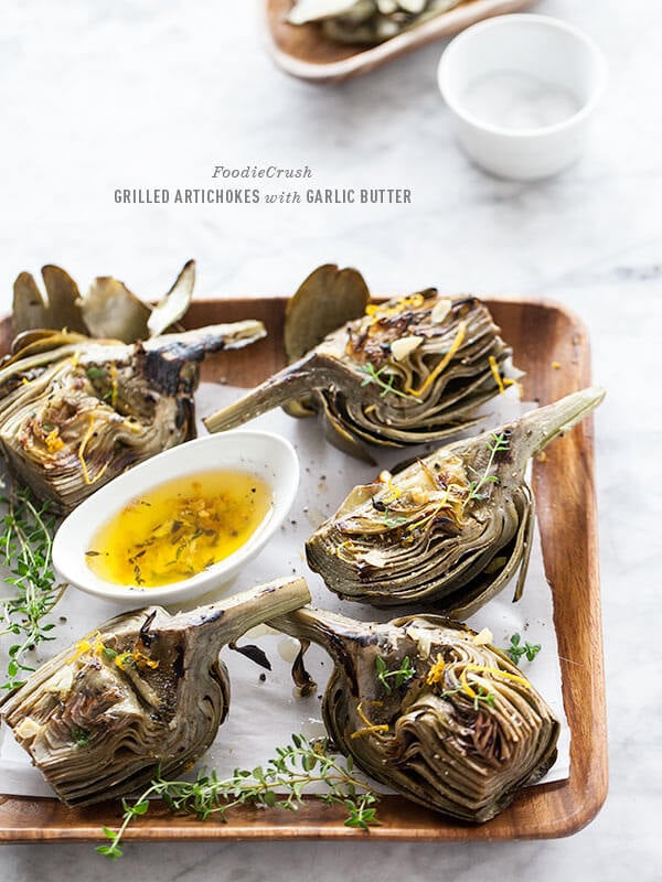 Grilled artichokes with garlic butter