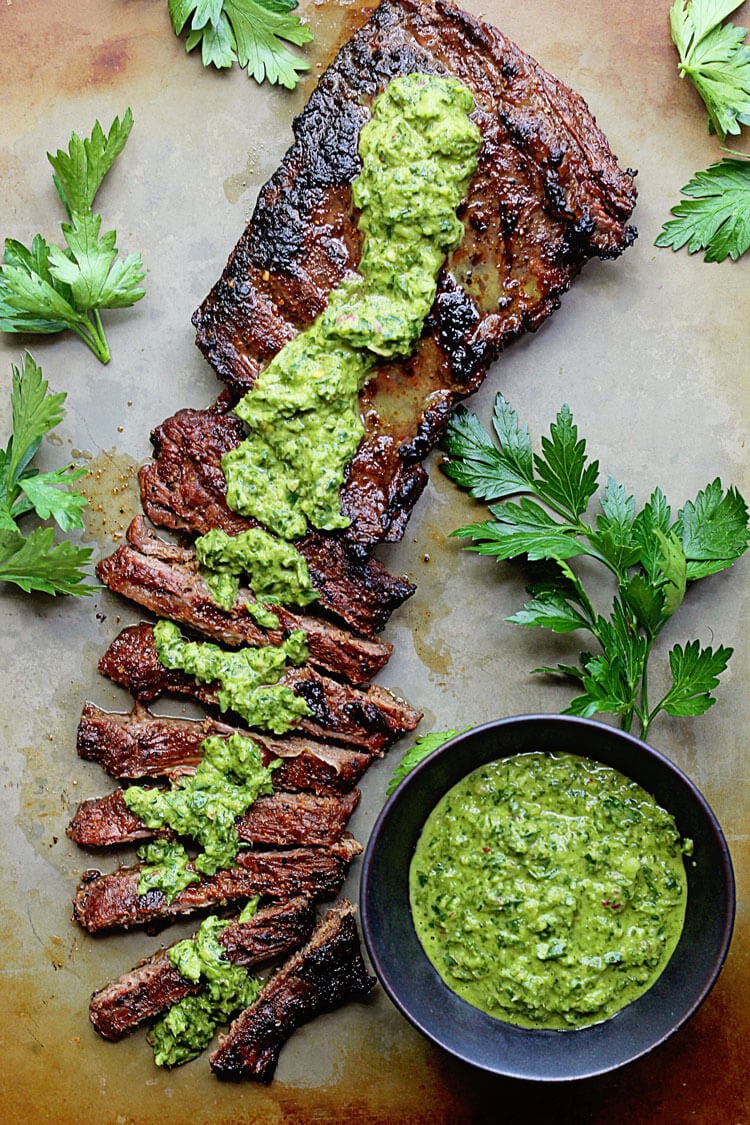 Best Keto Grilling Recipes - skirt steak with chimichurri sauce