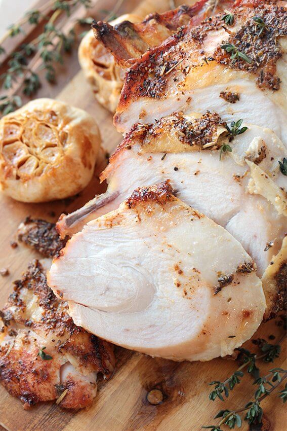 Sliced Keto turkey breast with roasted garlic
