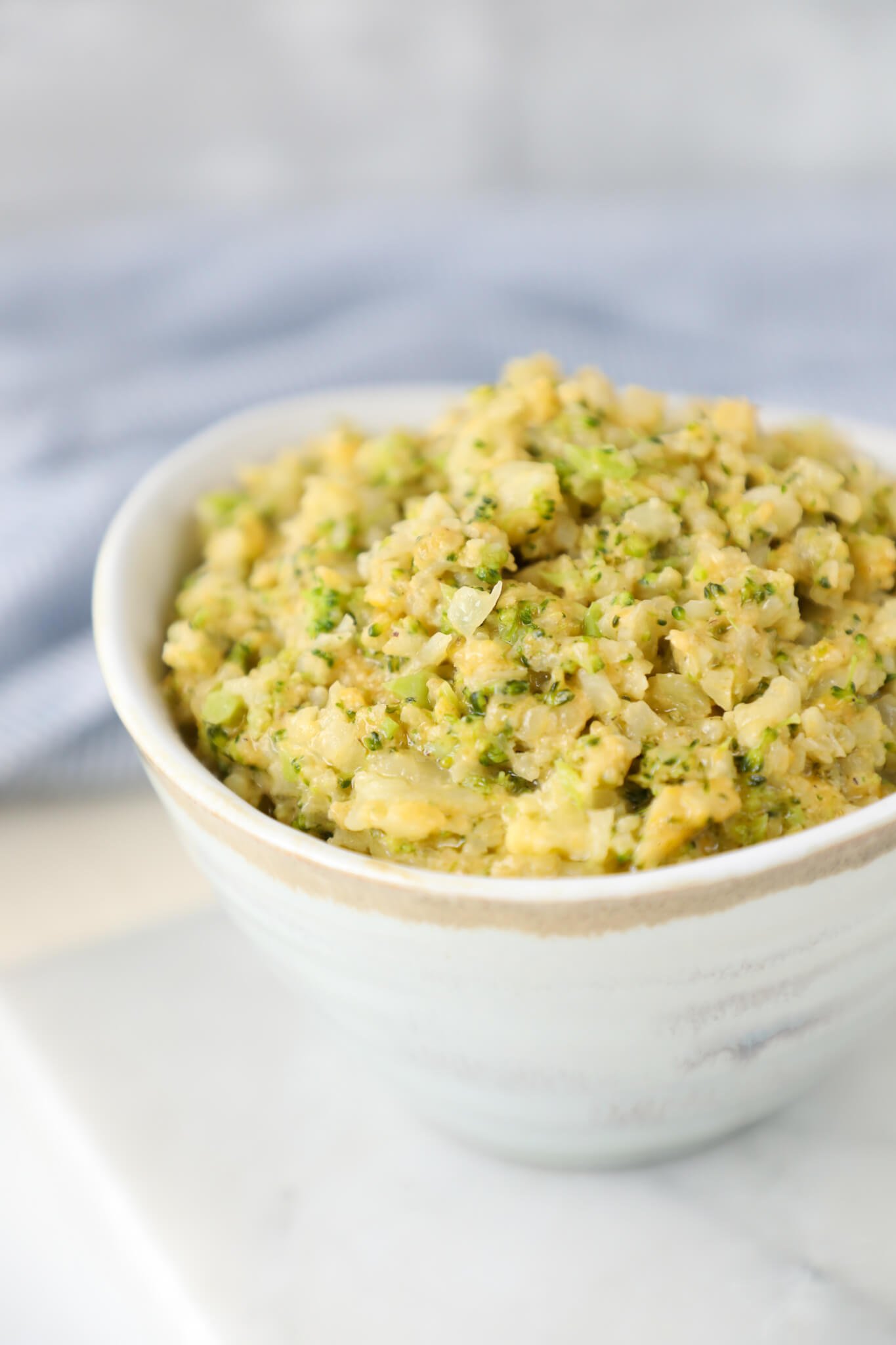 Keto Cheesy Broccoli & Cauliflower Rice in a bowl.