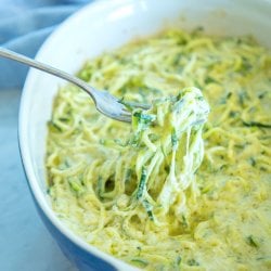 Easy Four Cheese Pesto Zoodles epic cheese pull