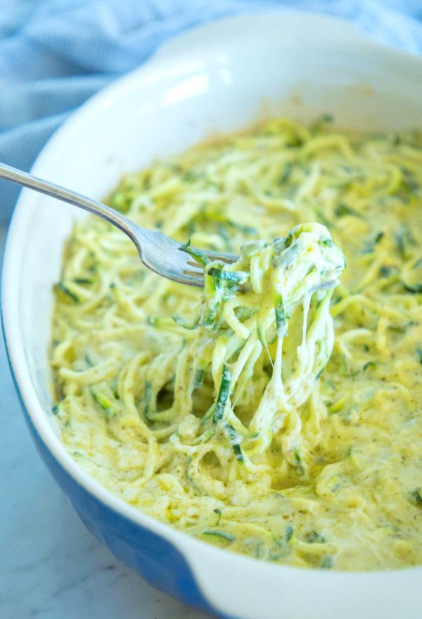 Easy Four Cheese Pesto Zoodles epic cheese pull