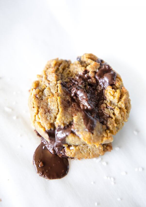 Nut Free Keto Chocolate Chip Cookie on a marble background