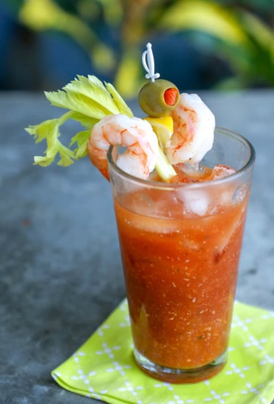 Keto Bloody Mary with Shrimp and Olives