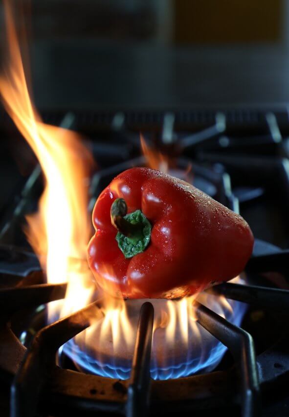 Red Pepper Roasting over open flame
