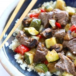 Keto Sheet Pan Hibachi Beef & Vegetables from above