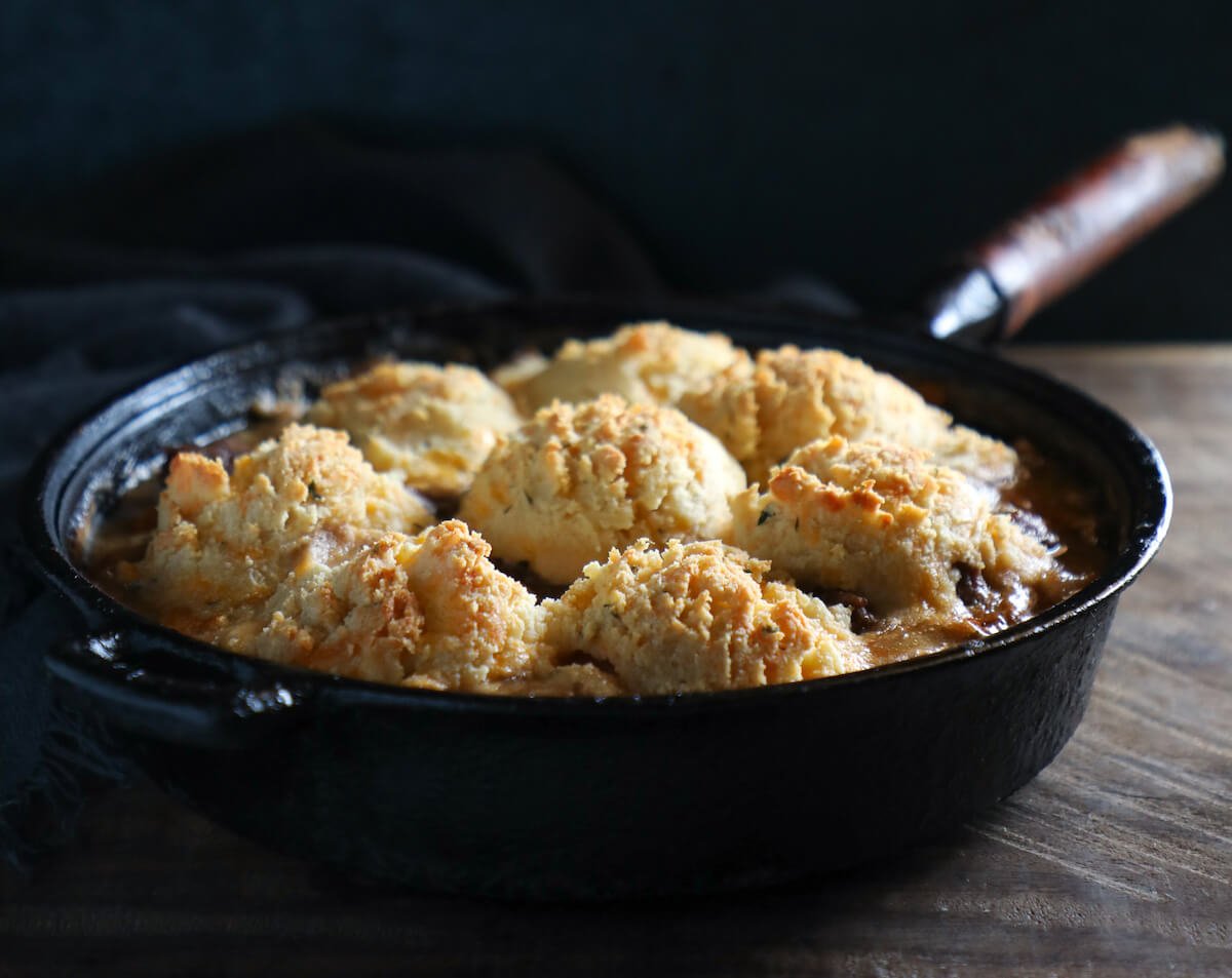 Keto Beef Stew with Cheesy Biscuit Crust