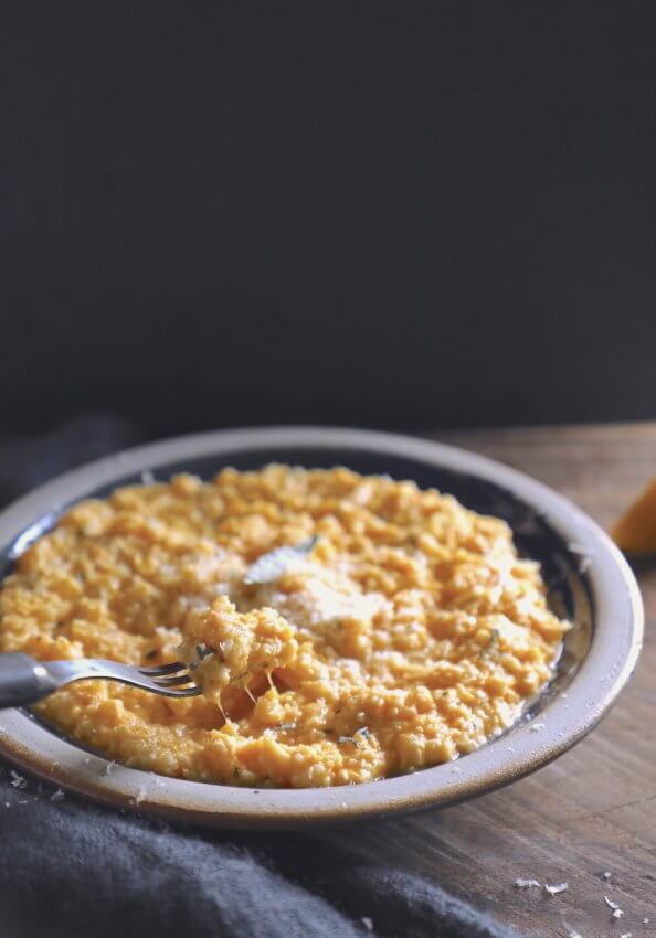Keto butternut squash risotto with a cheesy forkful