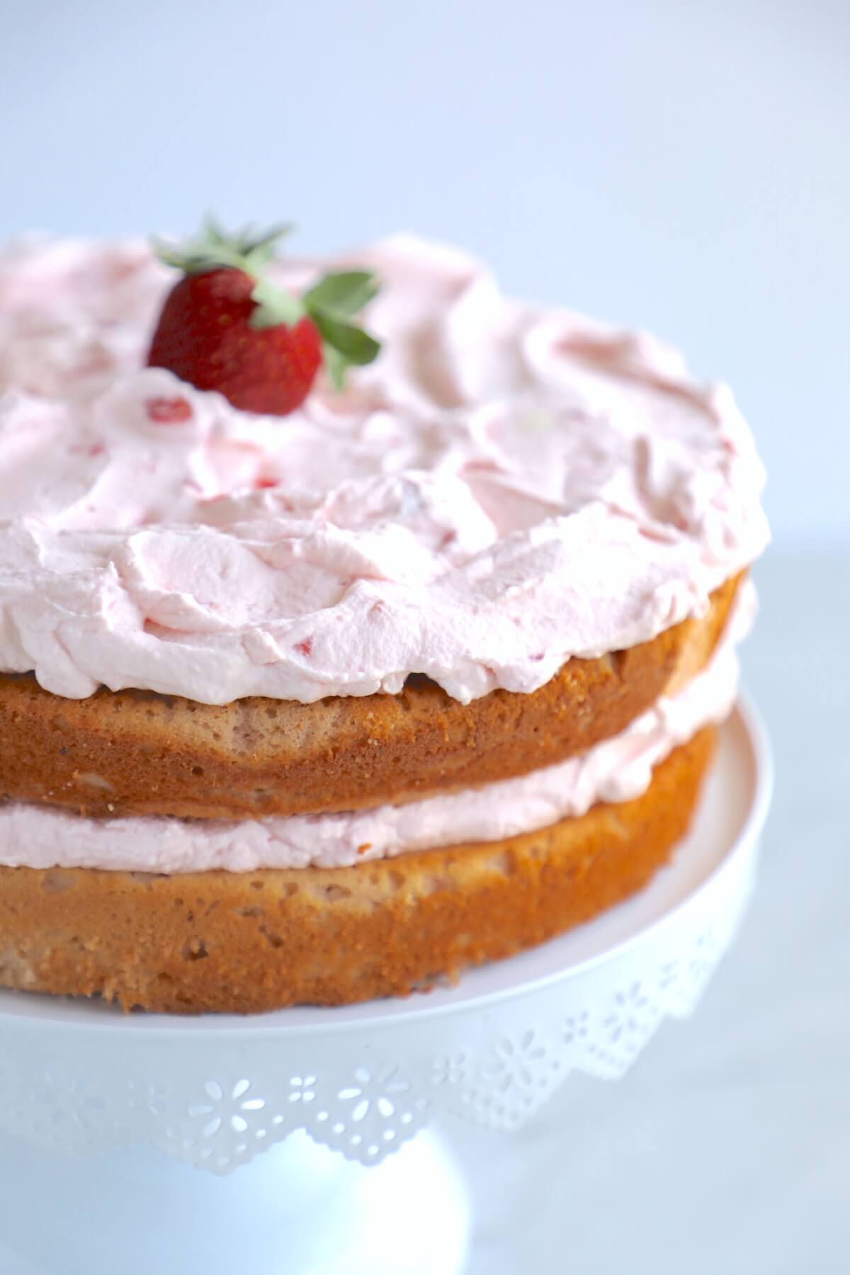 A 2 layer keto strawberry cake