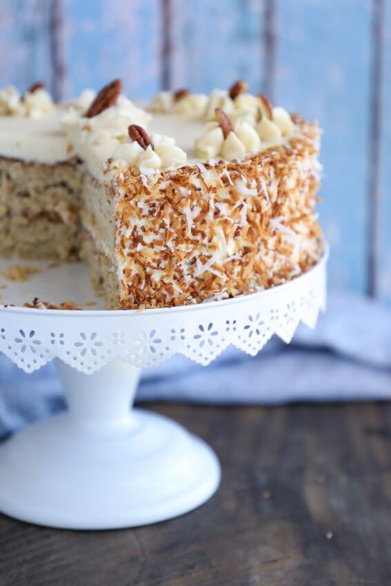 Keto Hummingbird Cake with 2 slices removed