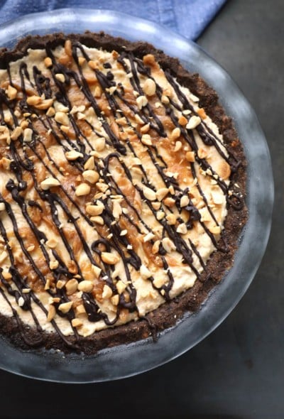 Top view of Keto Peanut Butter & Chocolate Pie