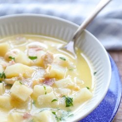 celery root in place of potatoes in this keto clam chowder recipe