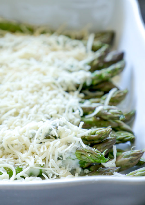 Keto Cheesy Roasted Asparagus before baking.