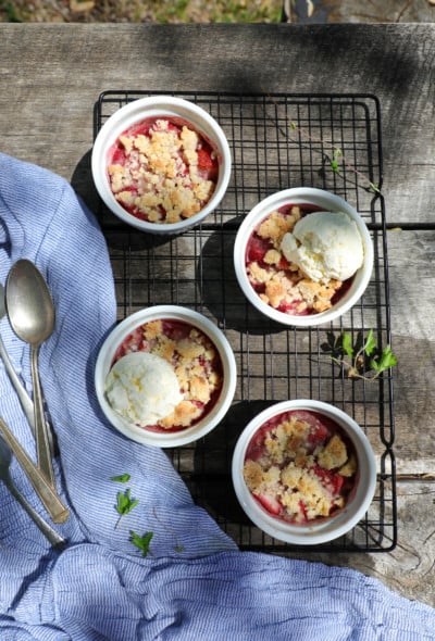 Keto Strawberry Crumble with and without vanilla ice cream